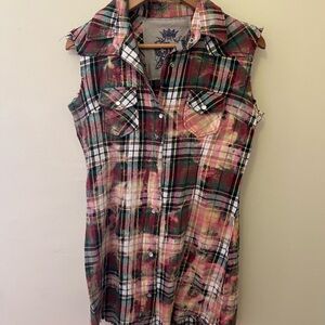 Sleeveless Plaid Shirt Dress